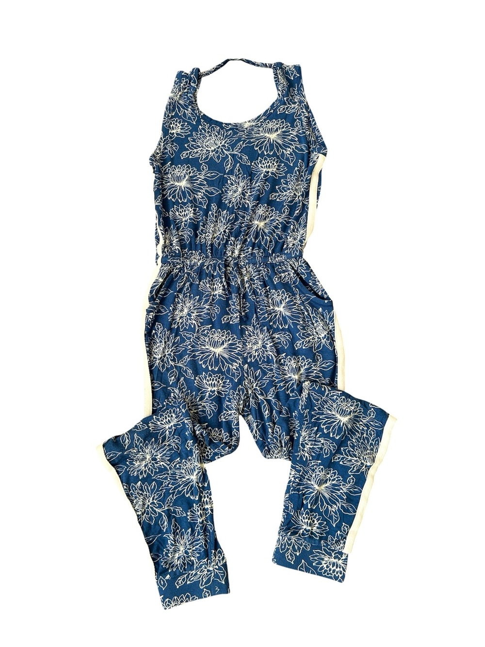Tucker+Tate Blue White Floral PullOn Romper Scoop Neck Elastic Waist Pockets XL